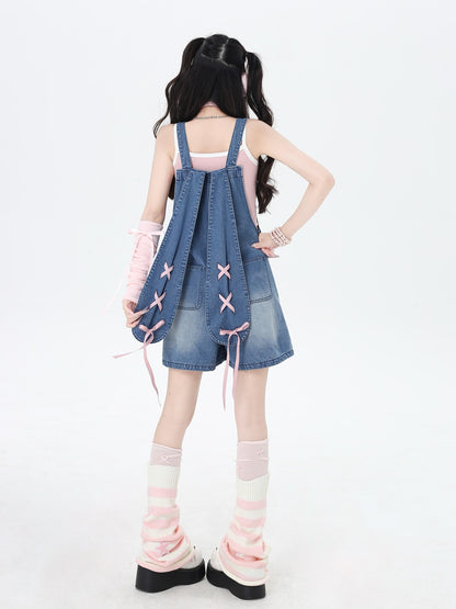Crazy Girl Rabbit Ear Tie Embroidered Suspender High Waist Women&