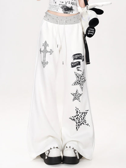 Crazy Girl Retro Leopard Star Print Studded Waist High Waist Women&