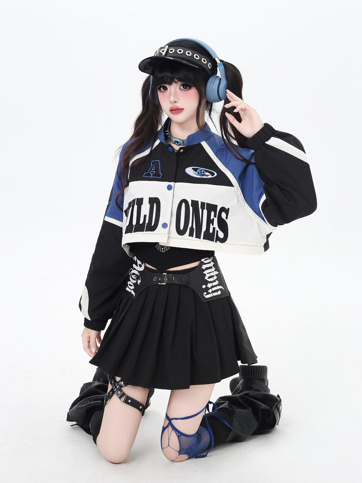 Crazy Girl Retro Patchwork Biker Stand Collar Zipper Women&
