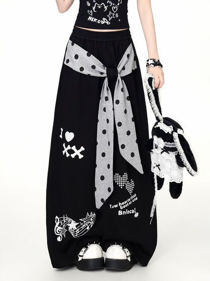 Crazy Girl Retro Polka Dot Bow Faux Two Piece High Waist Women&