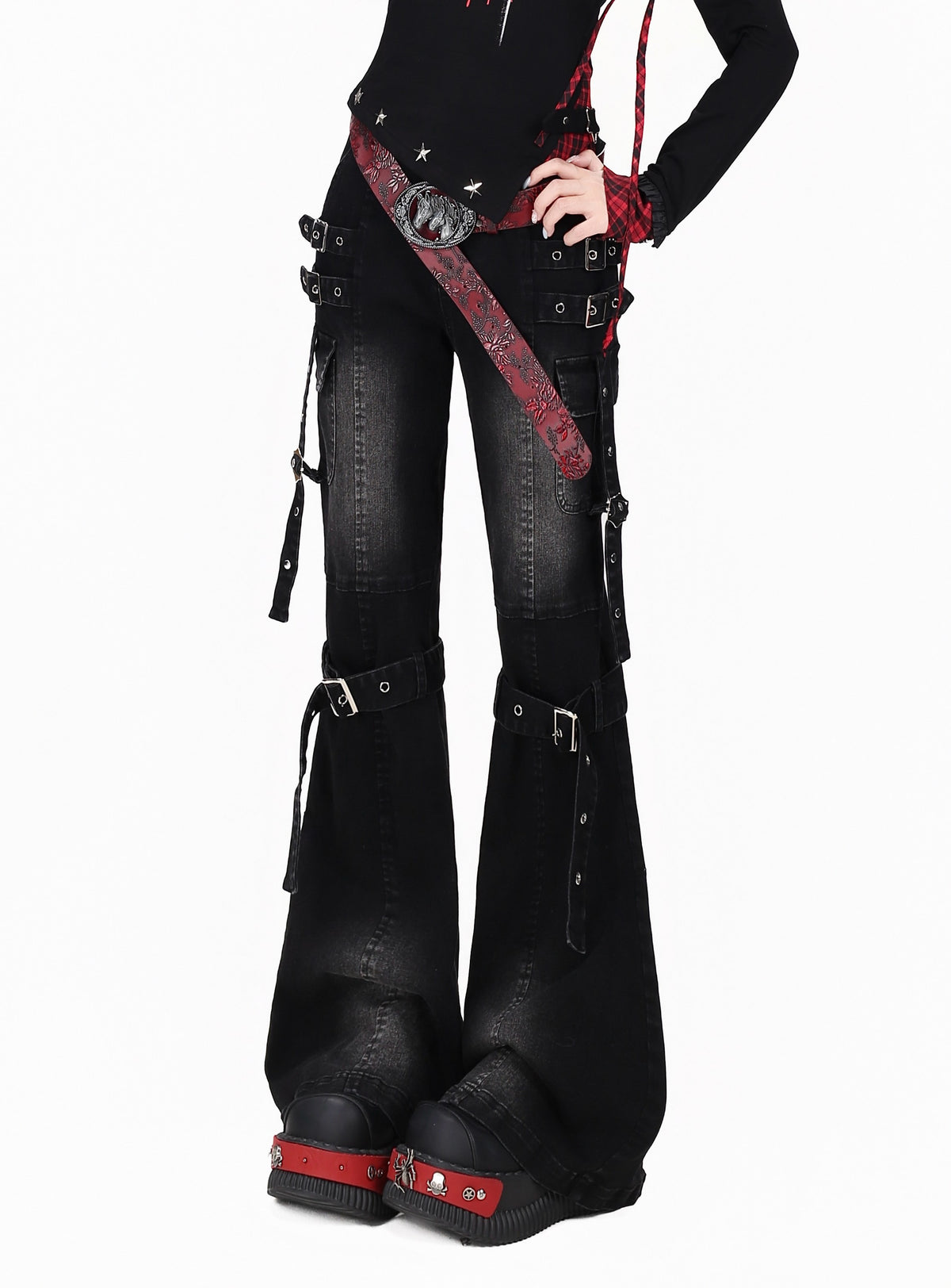 Crazy_Girl_Retro_Punk_High_Waist_Washed_Micro_Flare_Slimming_Women&