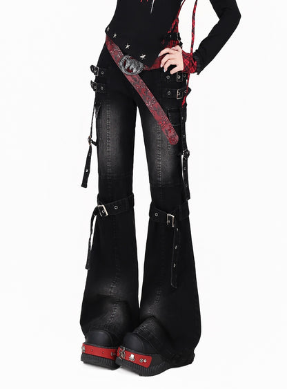 Crazy_Girl_Retro_Punk_High_Waist_Washed_Micro_Flare_Slimming_Women&