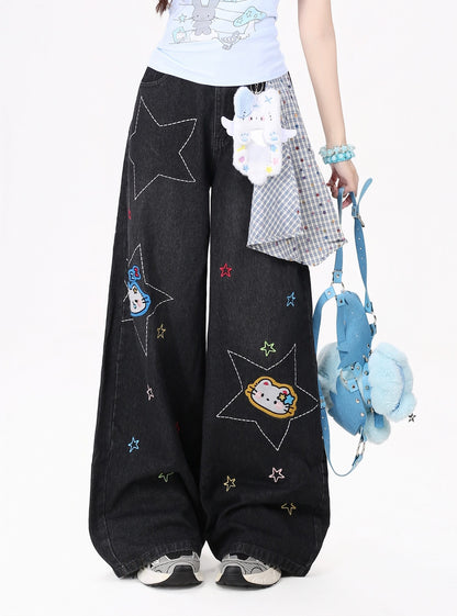 Crazy_Girl_Retro_Star_Embroidered_Kt_Patch_Ripped_High_Waist_Women&