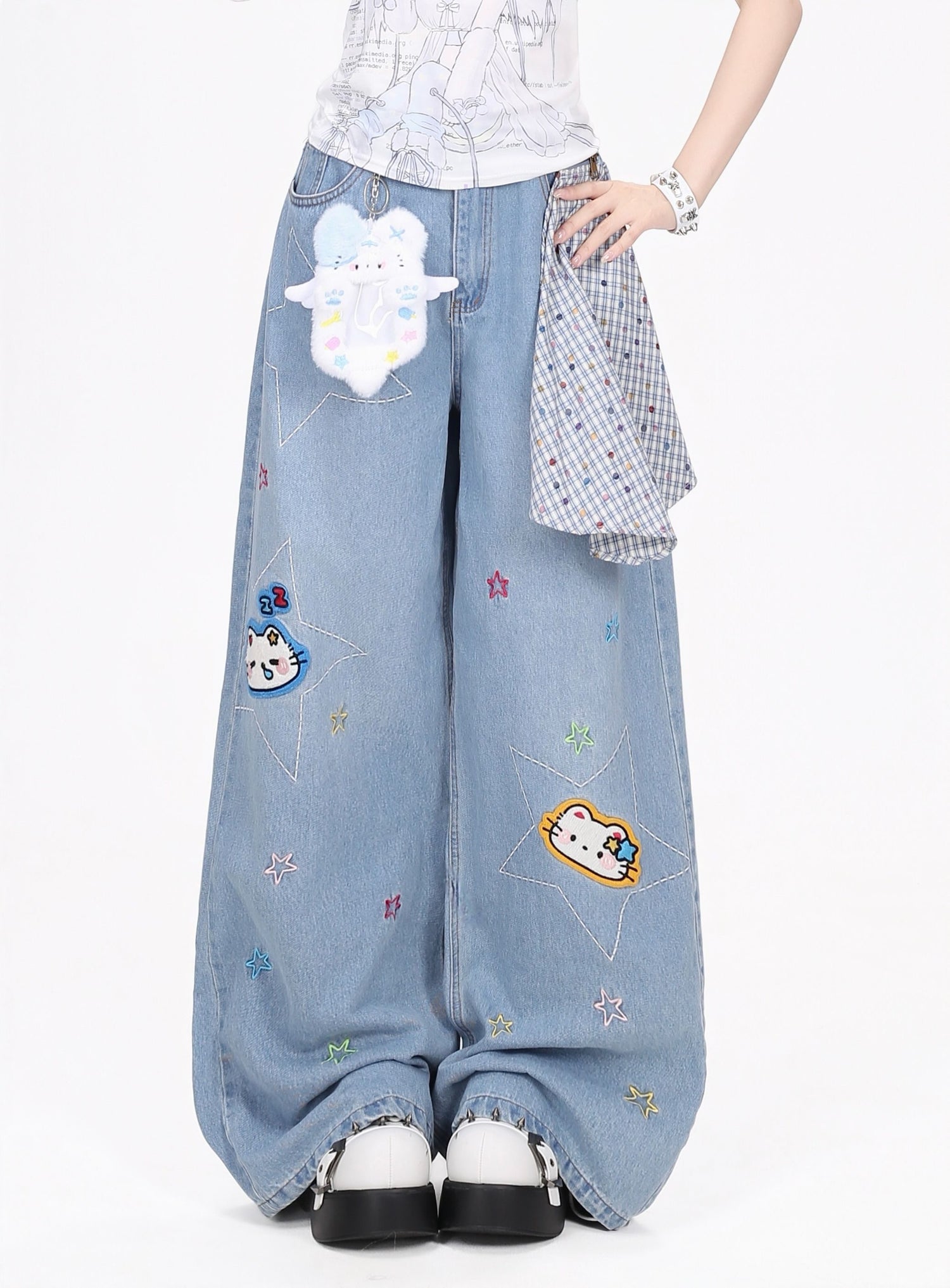 Crazy_Girl_Retro_Star_Embroidered_Kt_Patch_Ripped_High_Waist_Women&