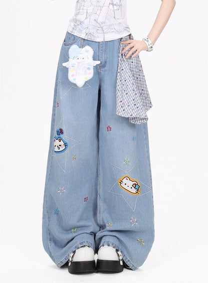 Crazy_Girl_Retro_Star_Embroidered_Kt_Patch_Ripped_High_Waist_Women&