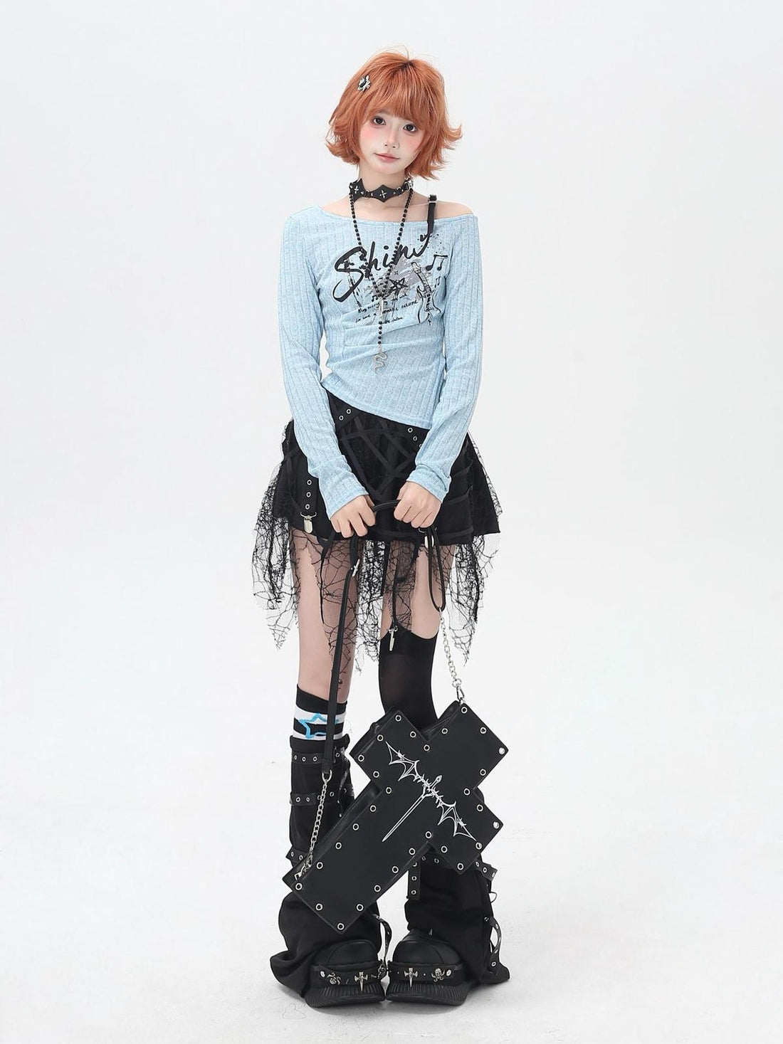 Crazy Girl Rocker Patchwork Print One Shoulder Belted Slim Women&