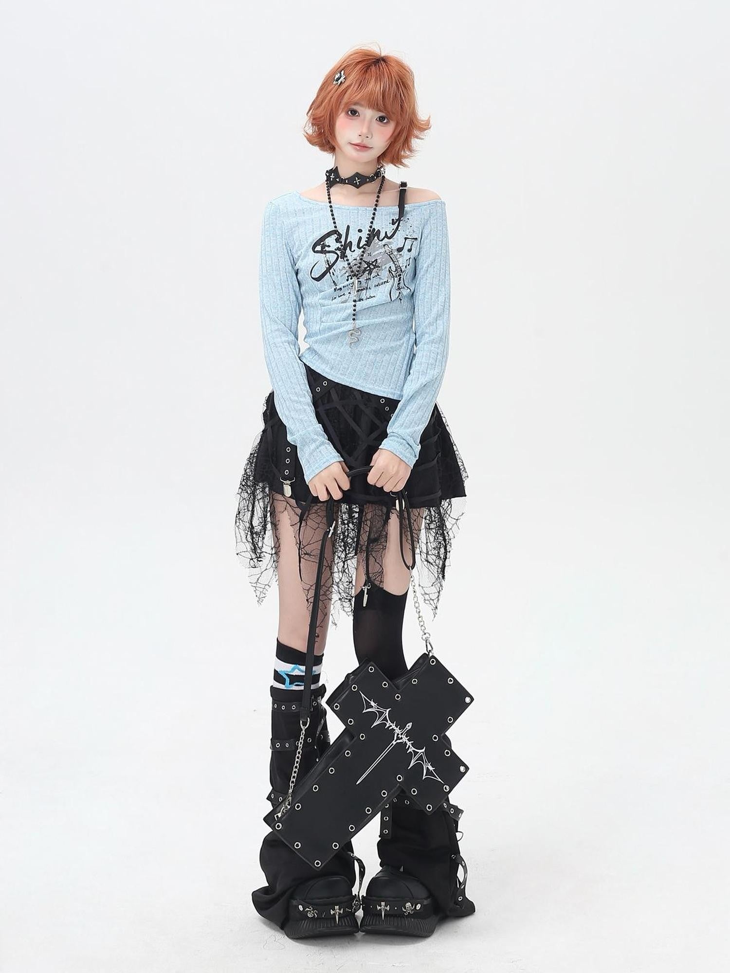 Crazy Girl Rocker Patchwork Print One Shoulder Belted Slim Women&