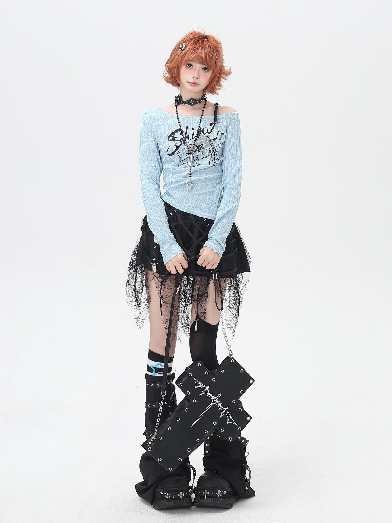 Crazy Girl Rocker Patchwork Print One Shoulder Belted Slim Women&