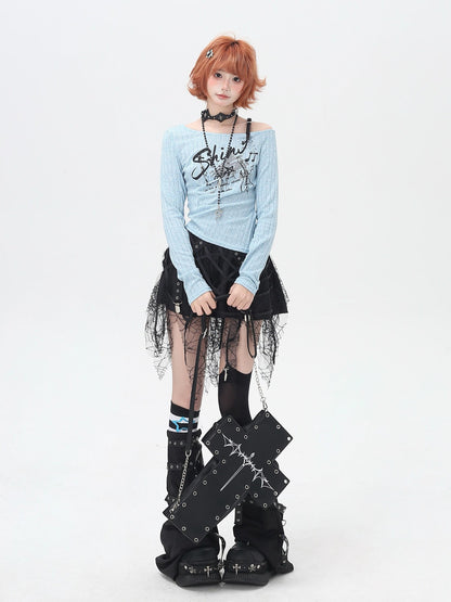 Crazy Girl Rocker Patchwork Print One Shoulder Belted Slim Women&
