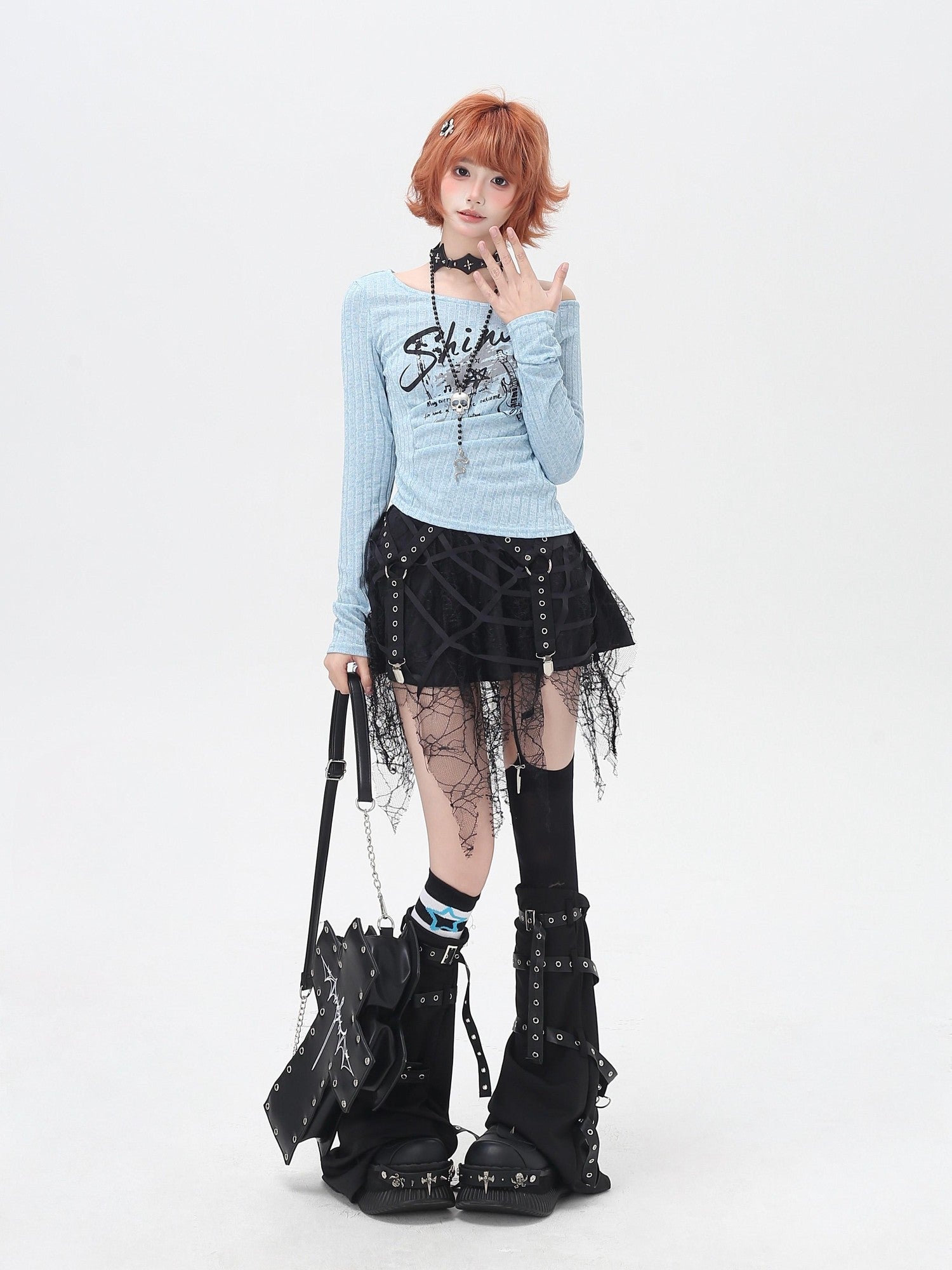 Crazy Girl Rocker Patchwork Print One Shoulder Belted Slim Women&