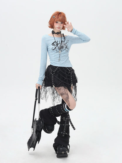 Crazy Girl Rocker Patchwork Print One Shoulder Belted Slim Women&