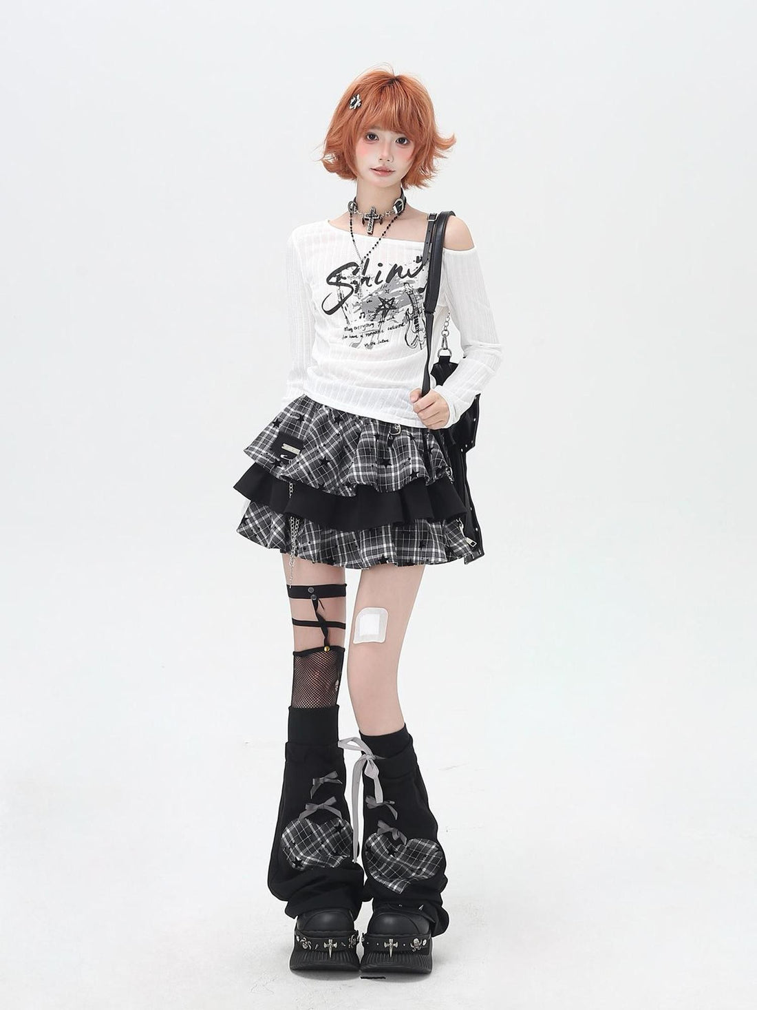 Crazy Girl Rocker Patchwork Print One Shoulder Belted Slim Women&