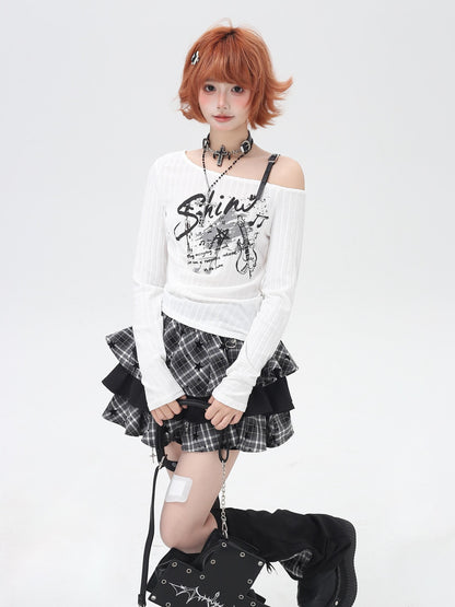 Crazy Girl Rocker Patchwork Print One Shoulder Belted Slim Women&