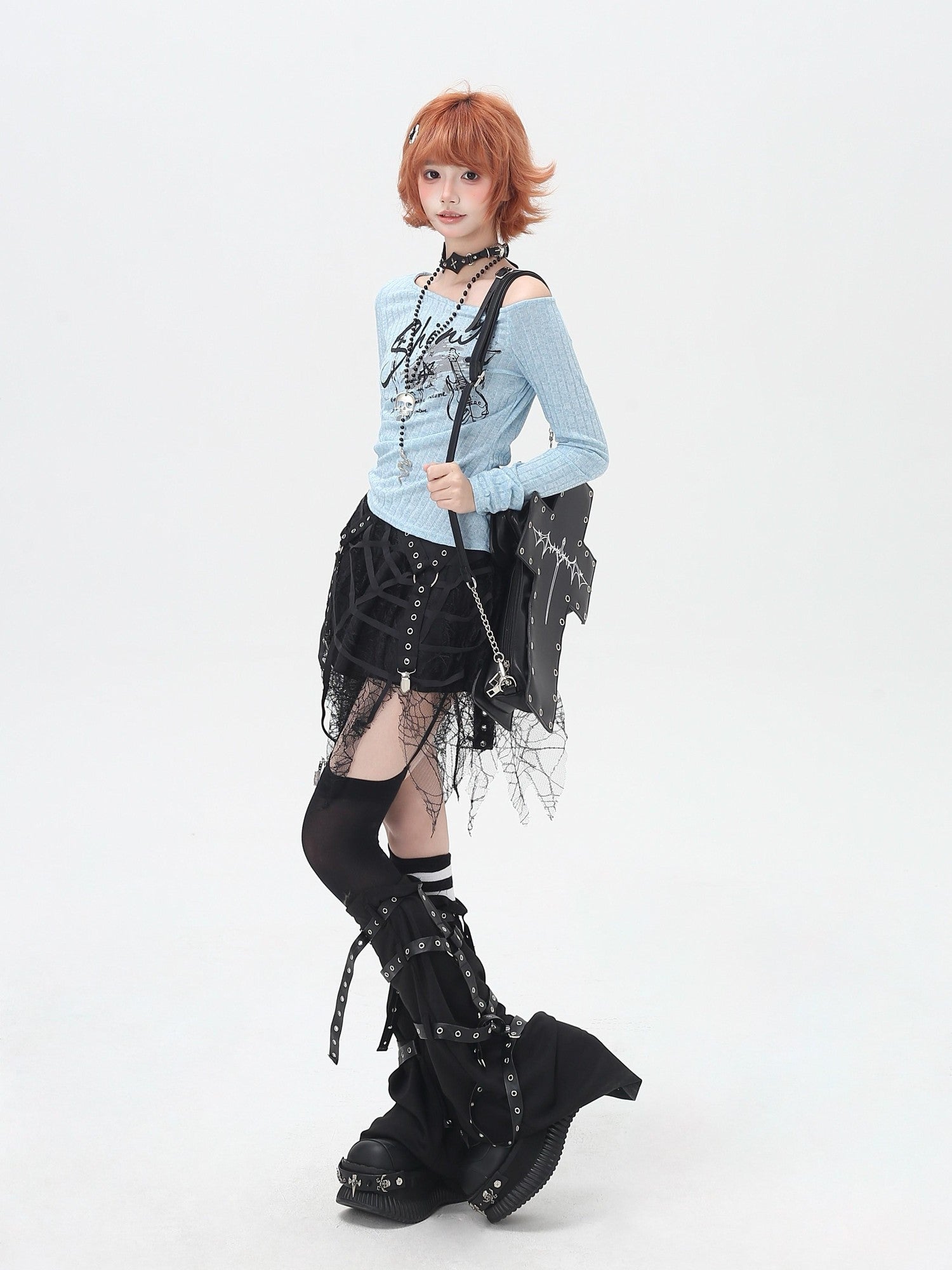Crazy Girl Rocker Patchwork Print One Shoulder Belted Slim Women&