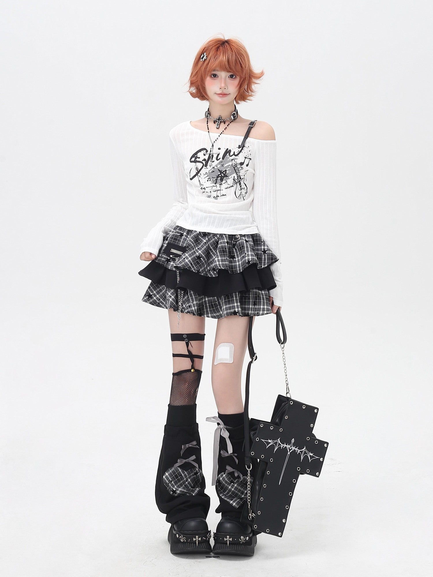 Crazy Girl Rocker Patchwork Print One Shoulder Belted Slim Women&