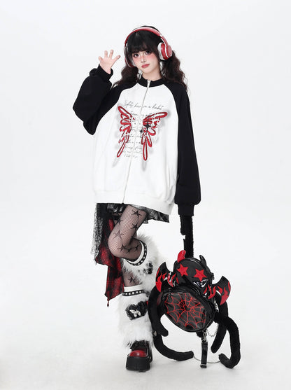 Crazy_Girl_Rose_Butterfly_Print_High_Neck_Black_White_Colorblock_Women&