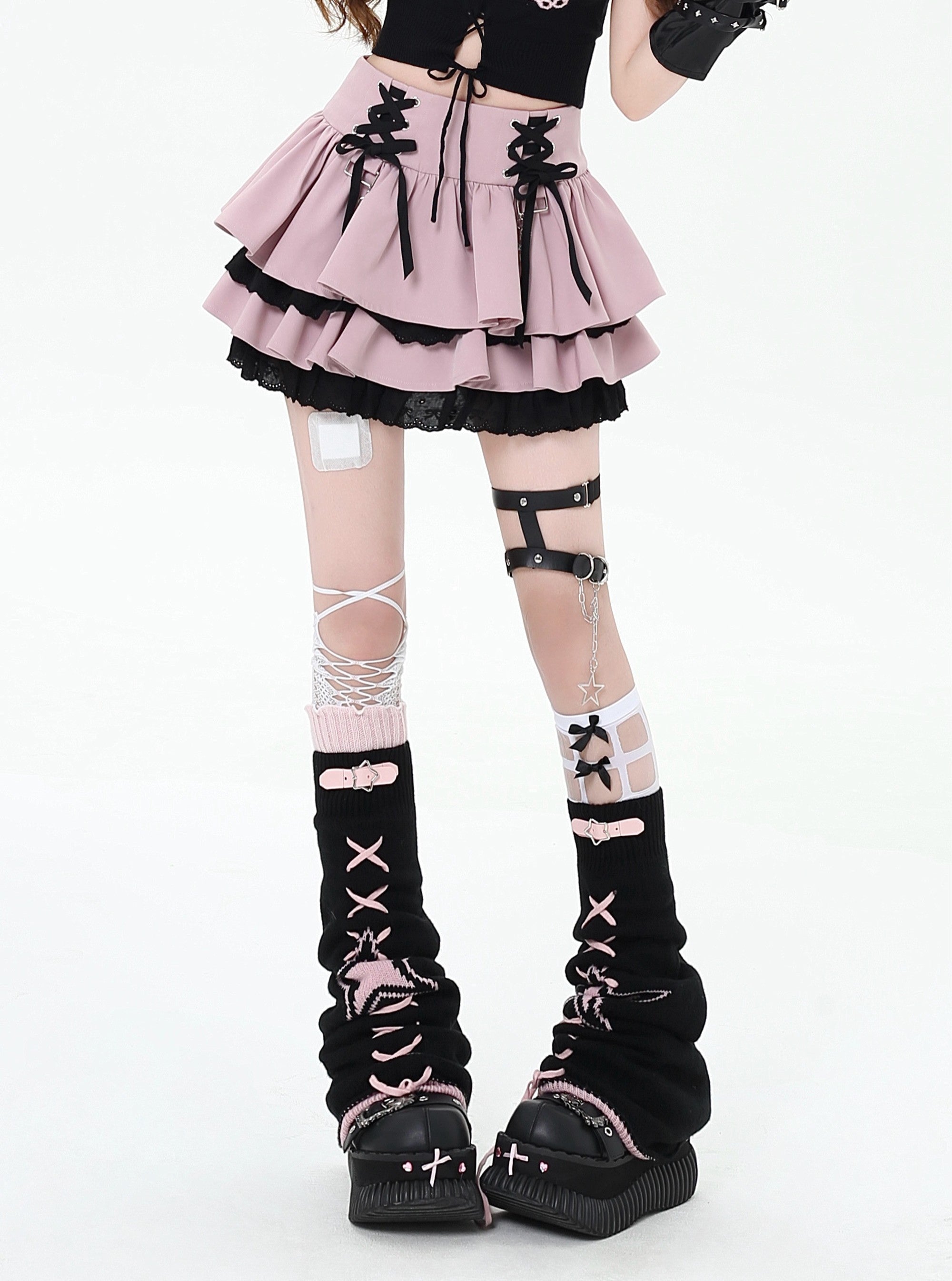 Crazy_Girl_Ruffled_Lace_Trim_Tie_Pleated_Women&