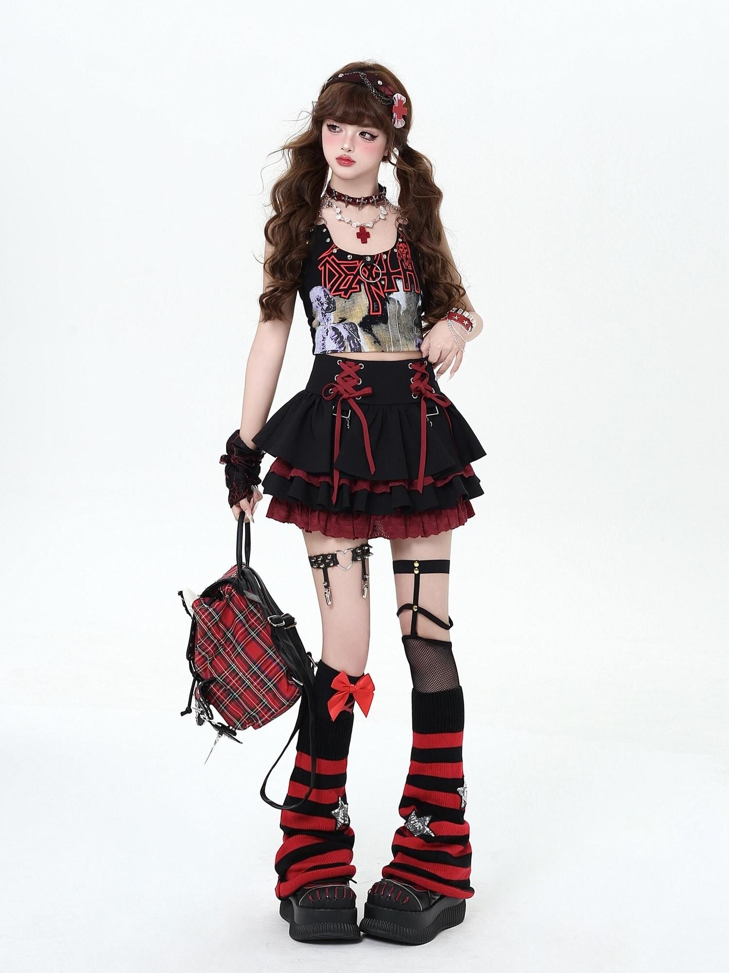 Crazy Girl Ruffled Lace Trim Tie Pleated Women&