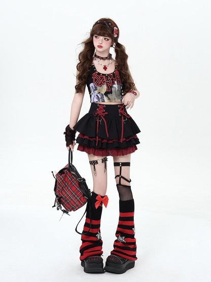 Crazy Girl Ruffled Lace Trim Tie Pleated Women&