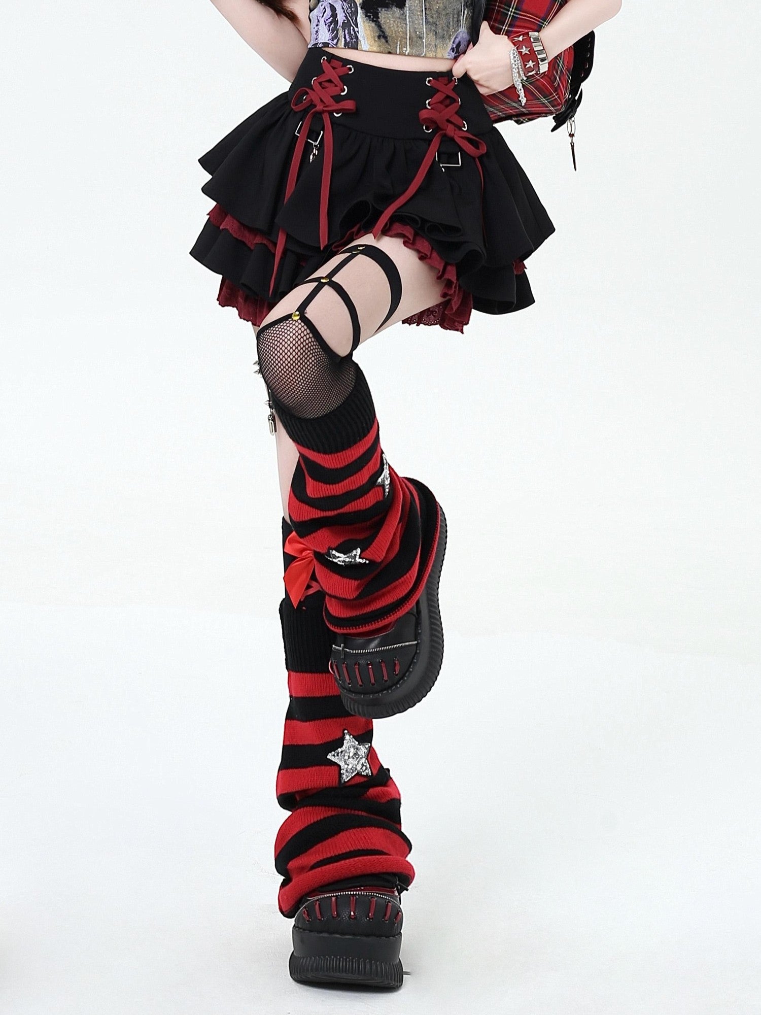 Crazy Girl Ruffled Lace Trim Tie Pleated Women&