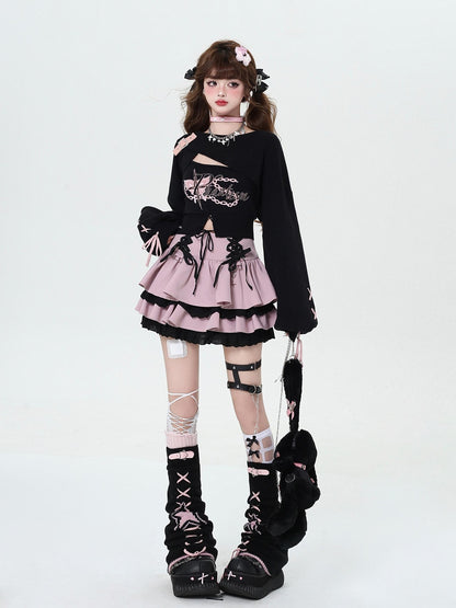 Crazy Girl Ruffled Lace Trim Tie Pleated Women&