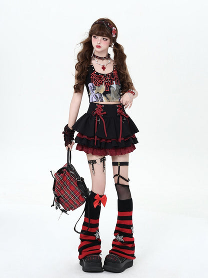 Crazy Girl Ruffled Lace Trim Tie Pleated Women&