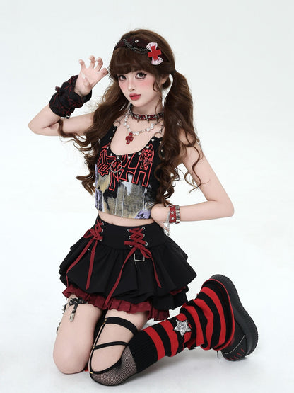 Crazy Girl Ruffled Lace Trim Tie Pleated Women&