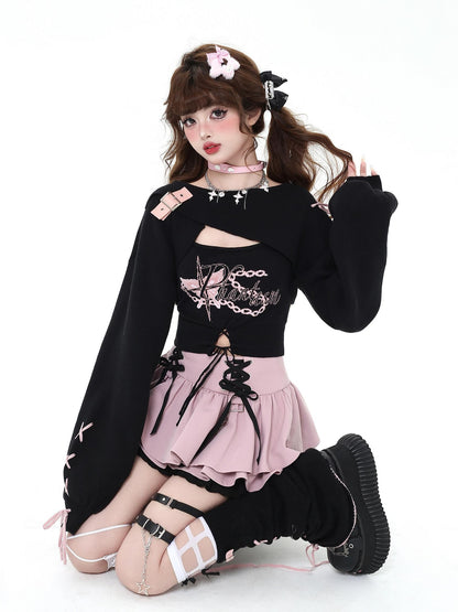Crazy Girl Ruffled Lace Trim Tie Pleated Women&