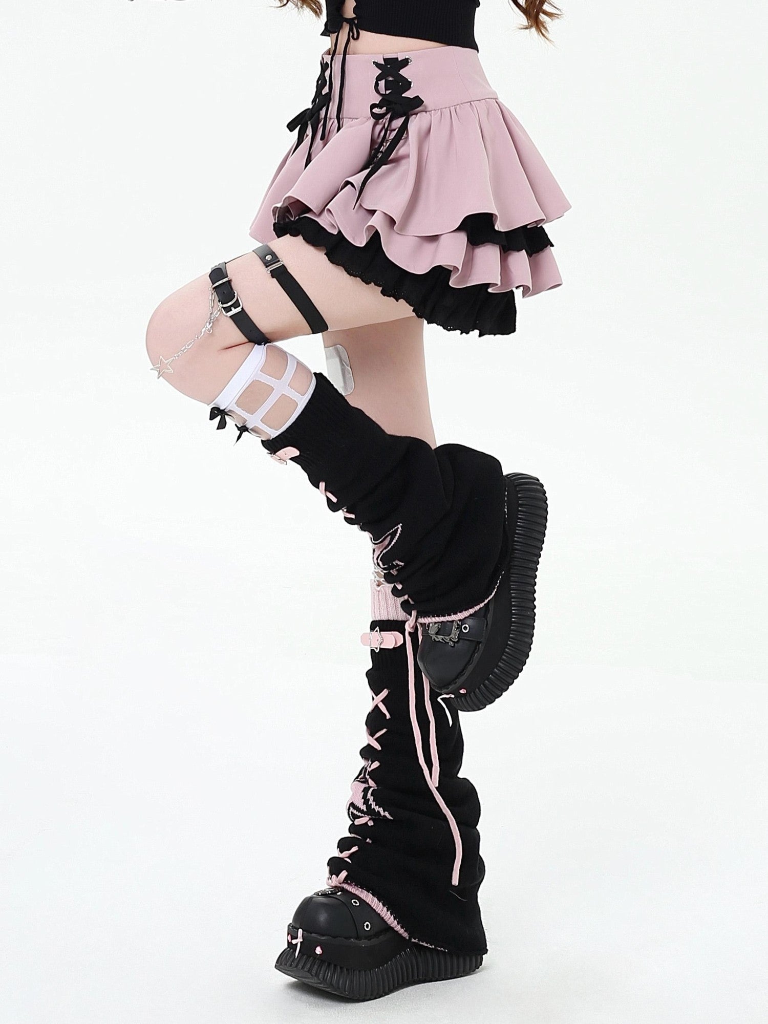 Crazy Girl Ruffled Lace Trim Tie Pleated Women&