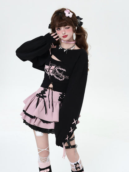 Crazy Girl Ruffled Lace Trim Tie Pleated Women&