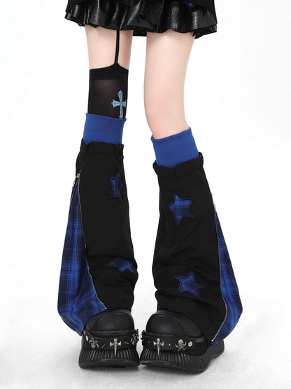 Crazy_Girl_Scrunched_Slouchy_Star_Patch_Plaid_Check_Splice_Women&