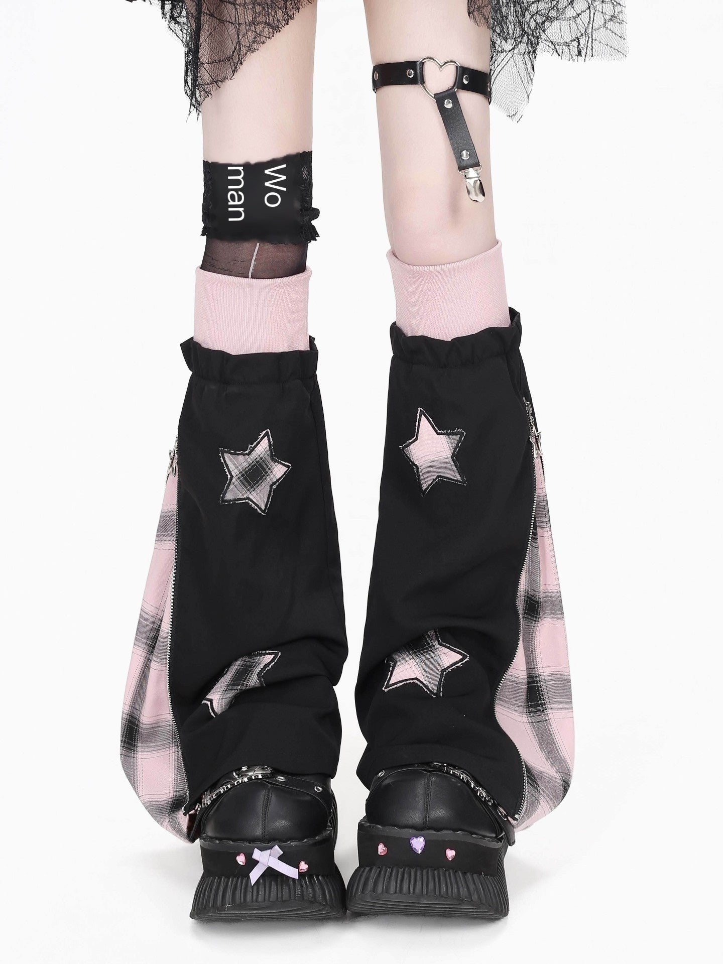 Crazy_Girl_Scrunched_Slouchy_Star_Patch_Plaid_Check_Splice_Women&
