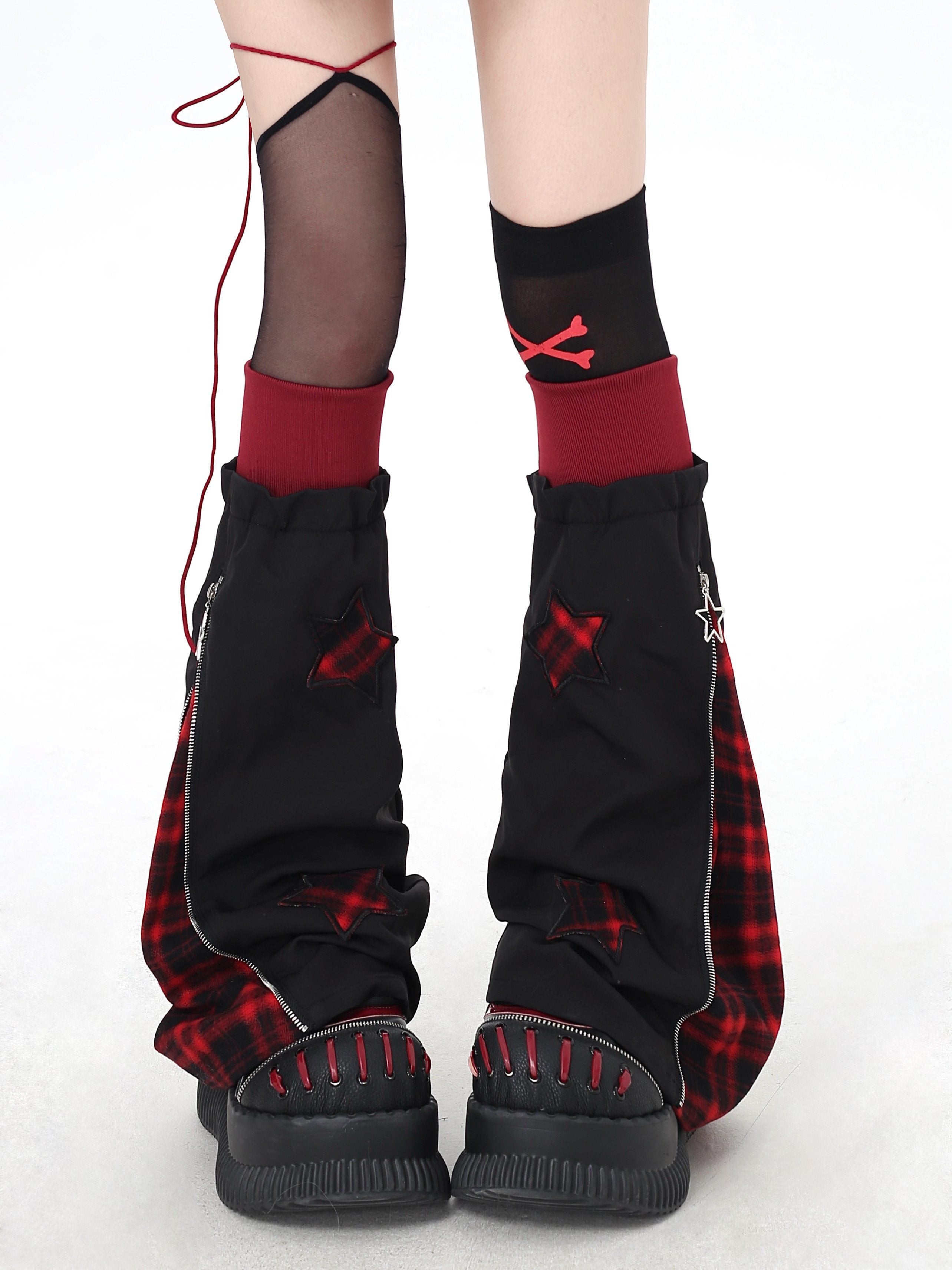 Crazy_Girl_Scrunched_Slouchy_Star_Patch_Plaid_Check_Splice_Women&