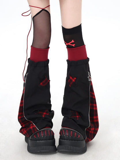 Crazy_Girl_Scrunched_Slouchy_Star_Patch_Plaid_Check_Splice_Women&