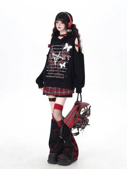 Crazy Girl Scrunched Slouchy Star Patch Plaid Check Splice Women&