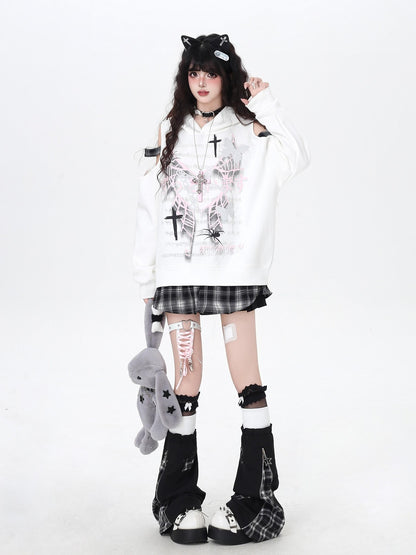 Crazy Girl Scrunched Slouchy Star Patch Plaid Check Splice Women&