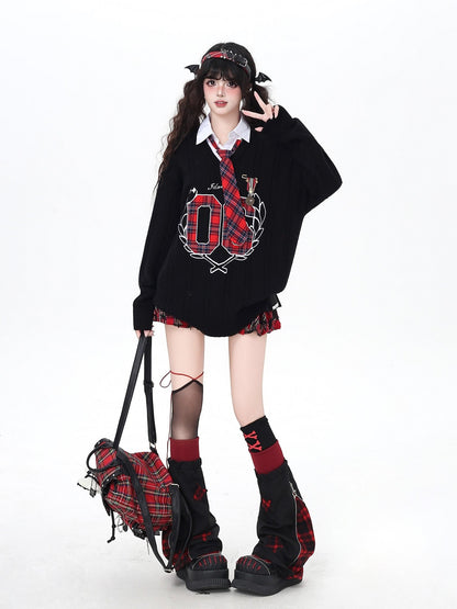 Crazy Girl Scrunched Slouchy Star Patch Plaid Check Splice Women&