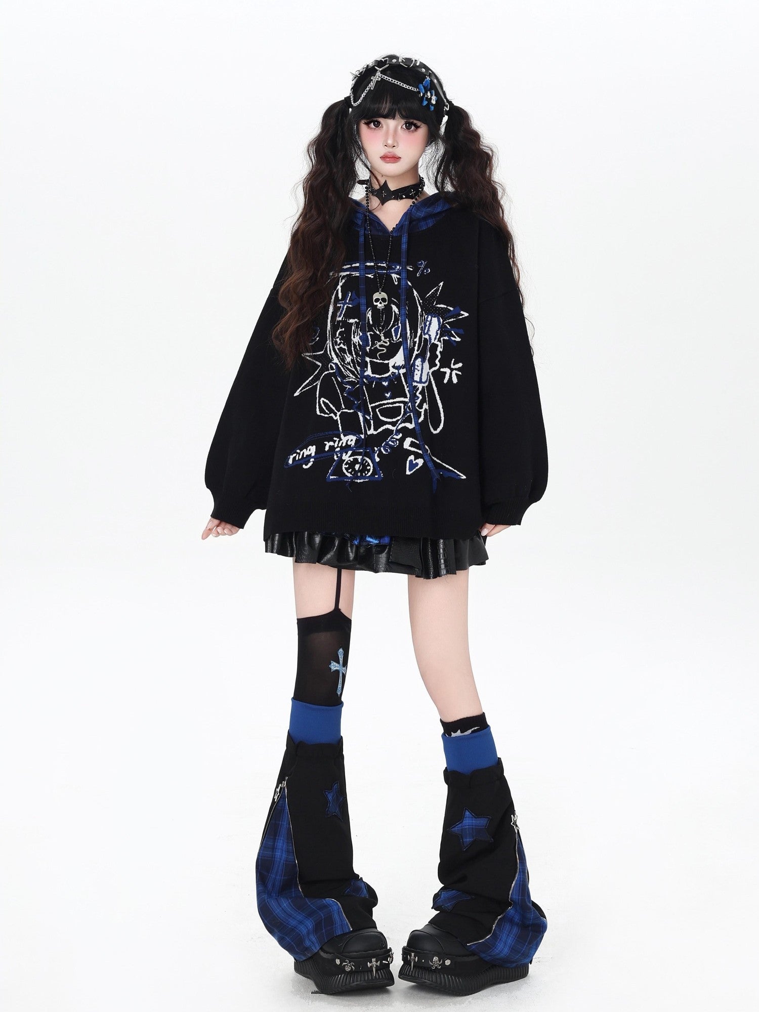 Crazy Girl Scrunched Slouchy Star Patch Plaid Check Splice Women&