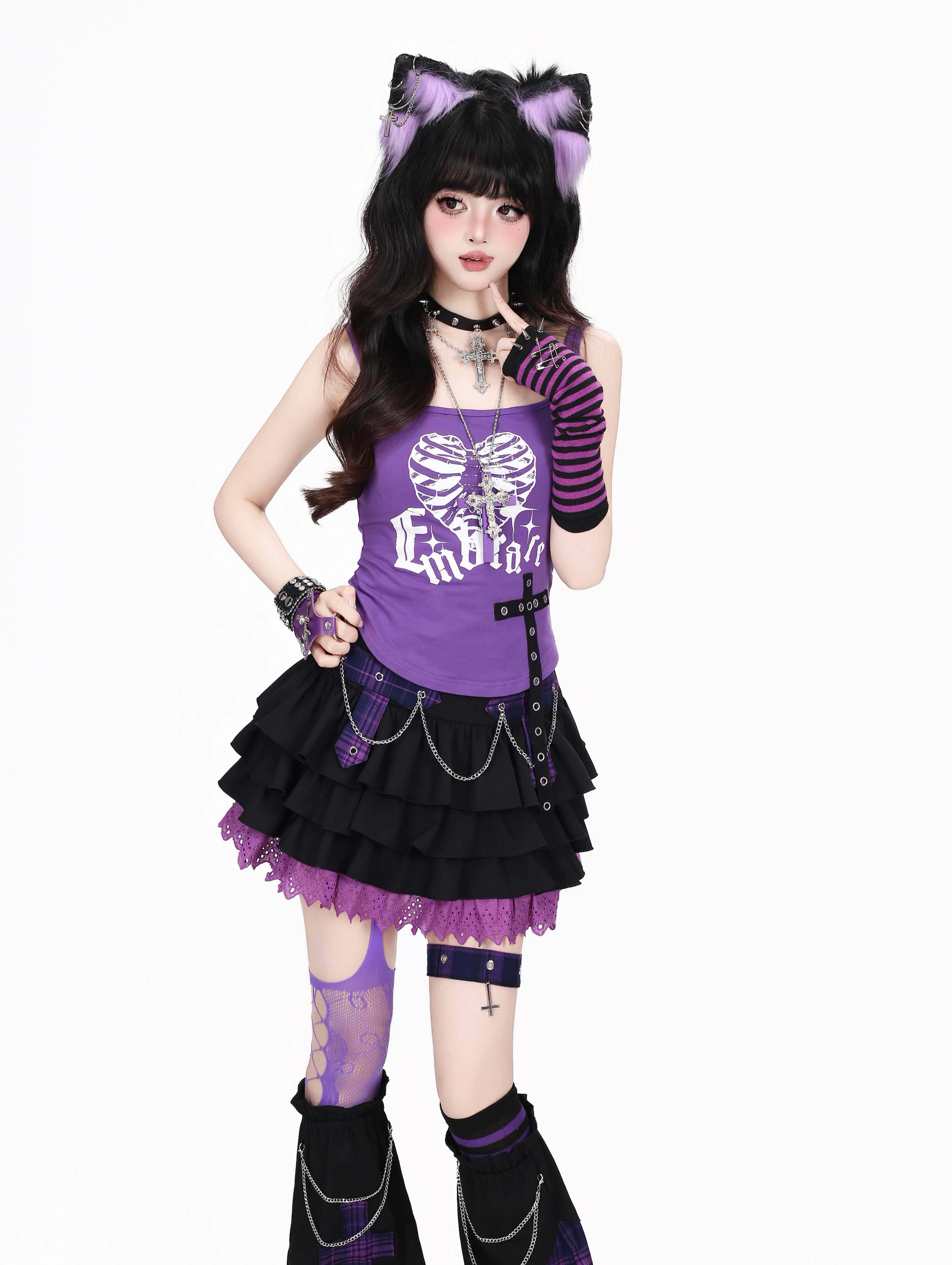 Crazy_Girl_Skull_Cropped_Patchwork_Sweet_Cool_Fitted_Short_Women&