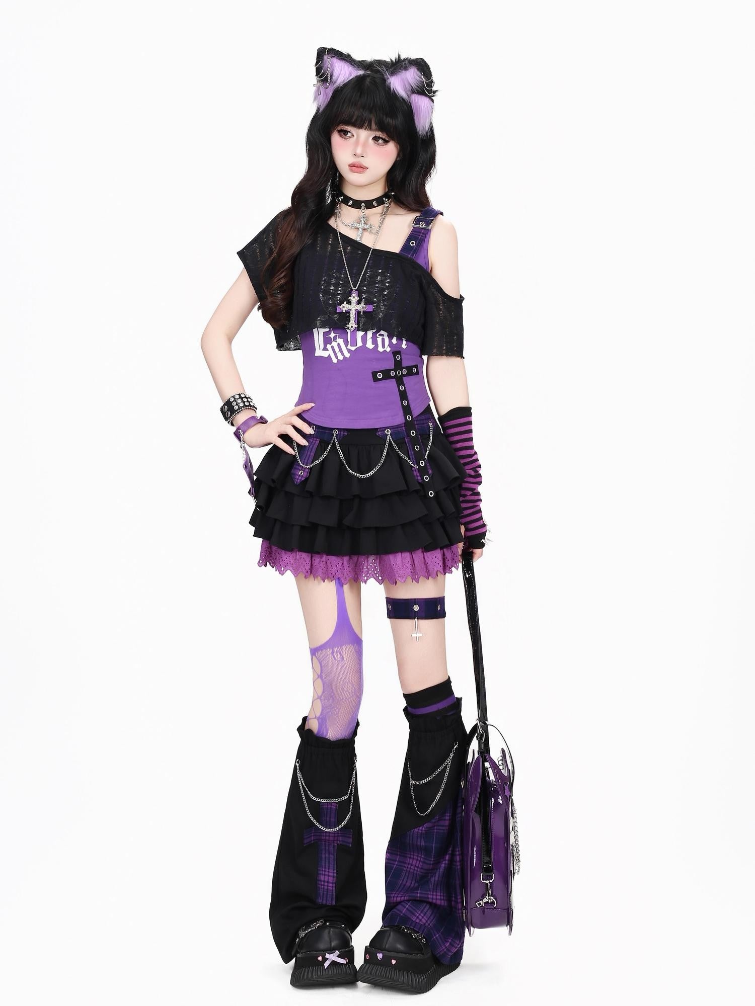 Crazy Girl Skull Cropped Patchwork Sweet Cool Fitted Short Women&