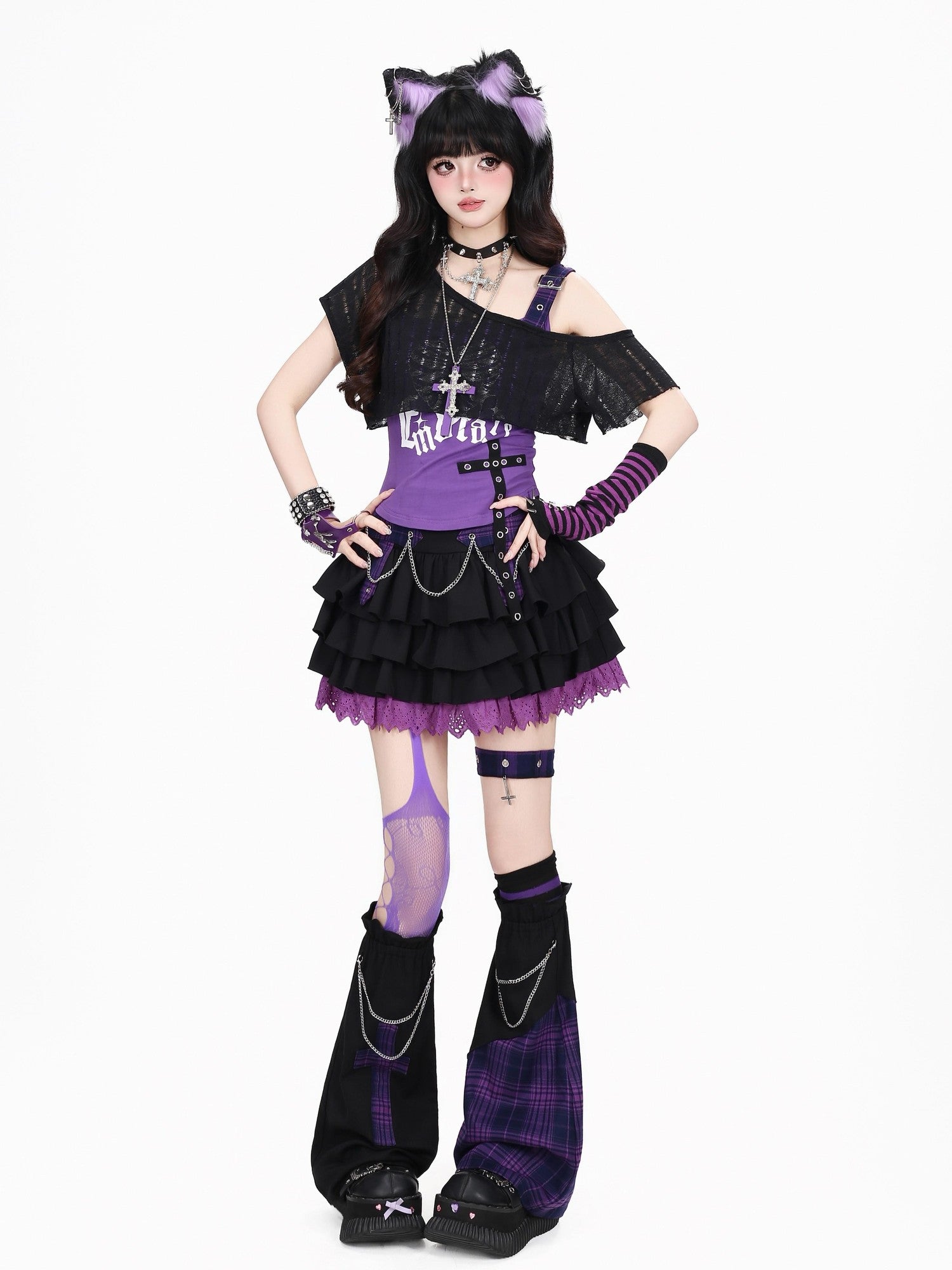 Crazy Girl Skull Cropped Patchwork Sweet Cool Fitted Short Women&