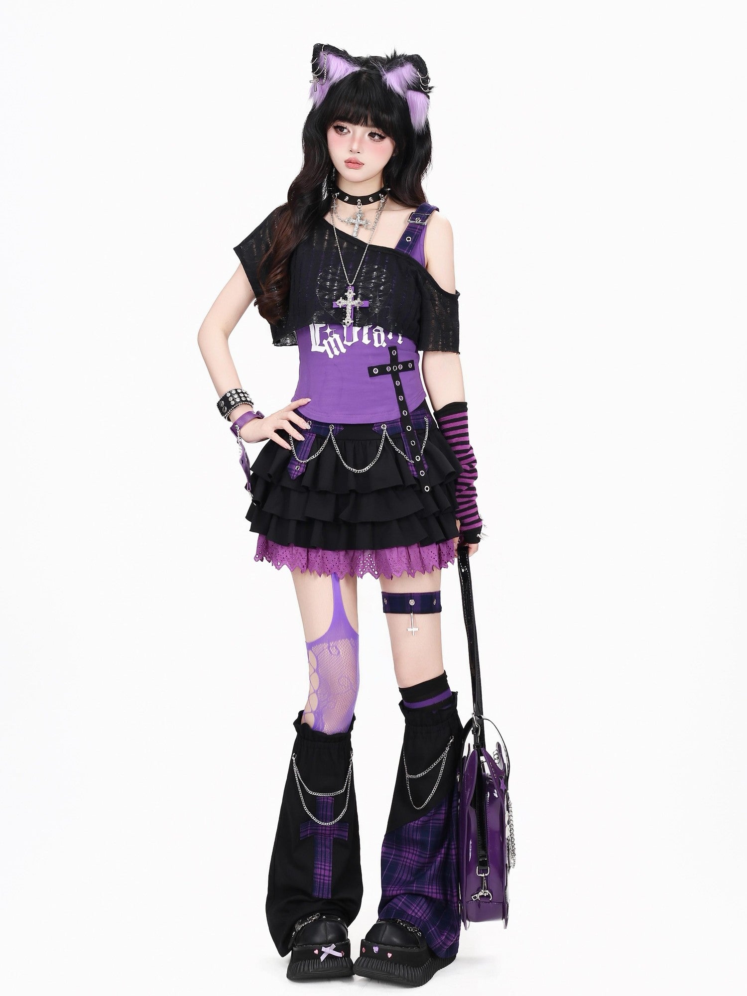 Crazy Girl Skull Cropped Patchwork Sweet Cool Fitted Short Women&