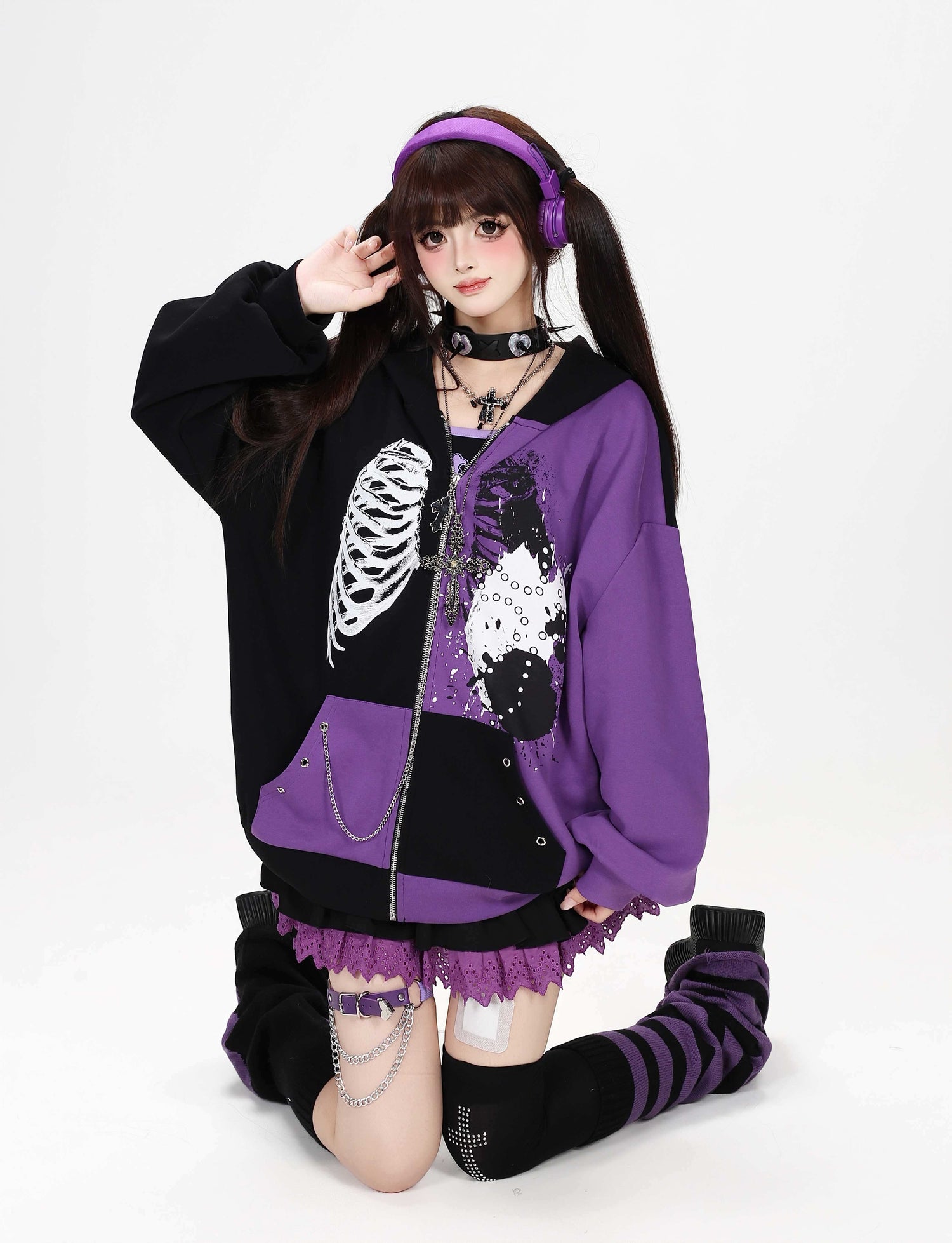 Crazy_Girl_Skull_Memory_Chip_Colorblock_Punk_Loose_Women&