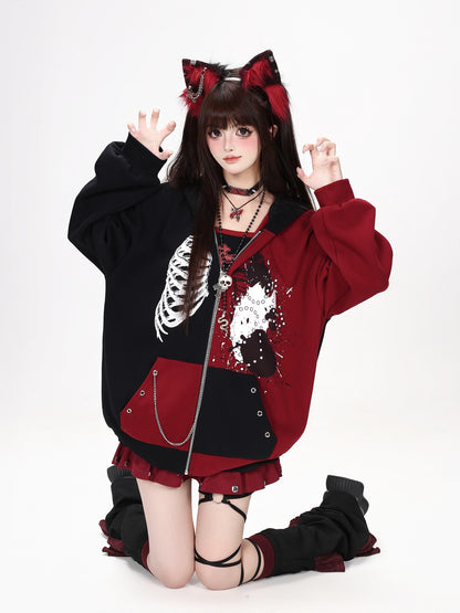 Crazy Girl Skull Memory Chip Colorblock Punk Loose Women&