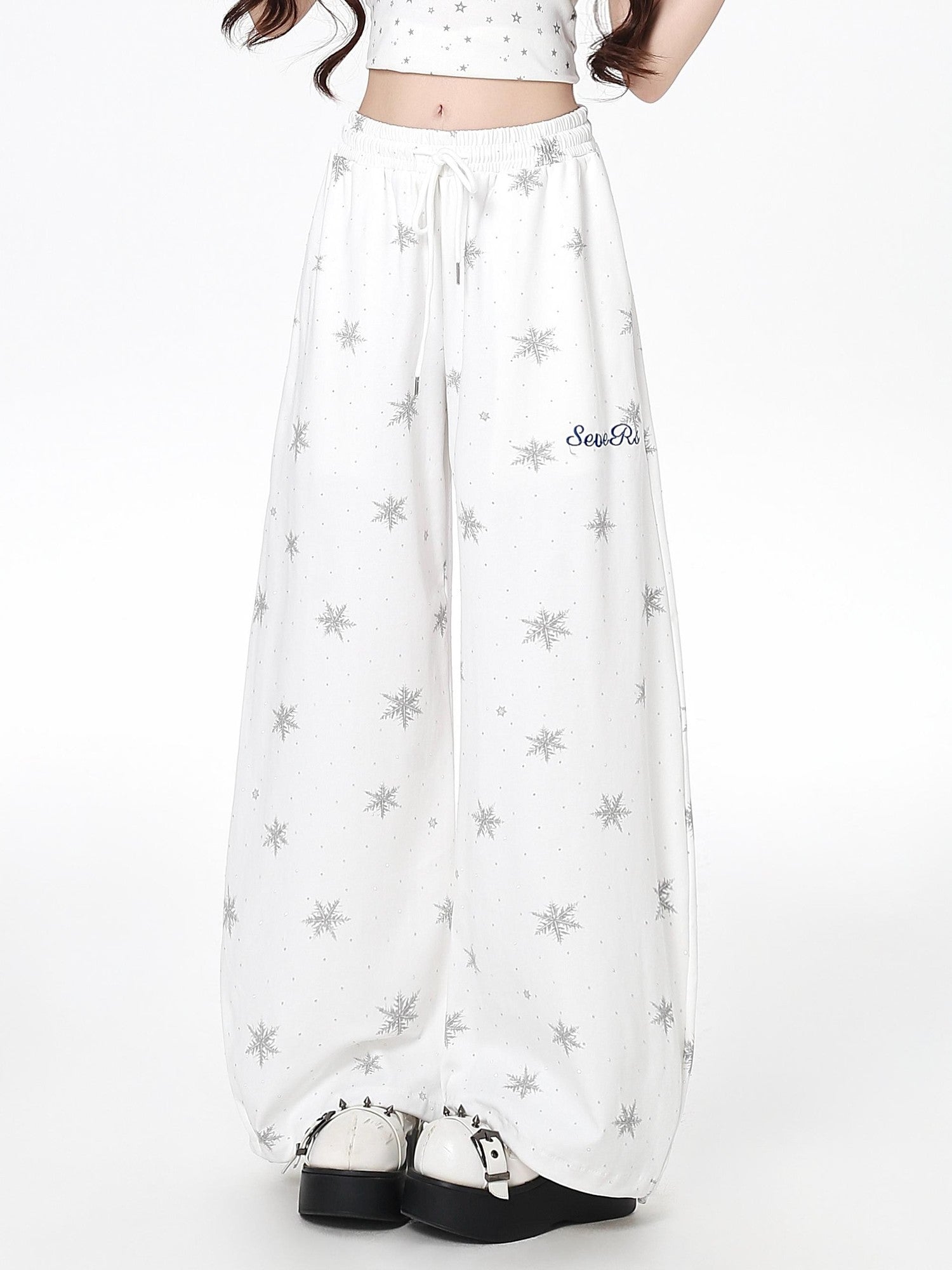 Crazy Girl Snowflake Rhinestone Drapey Drawstring Casual Women&