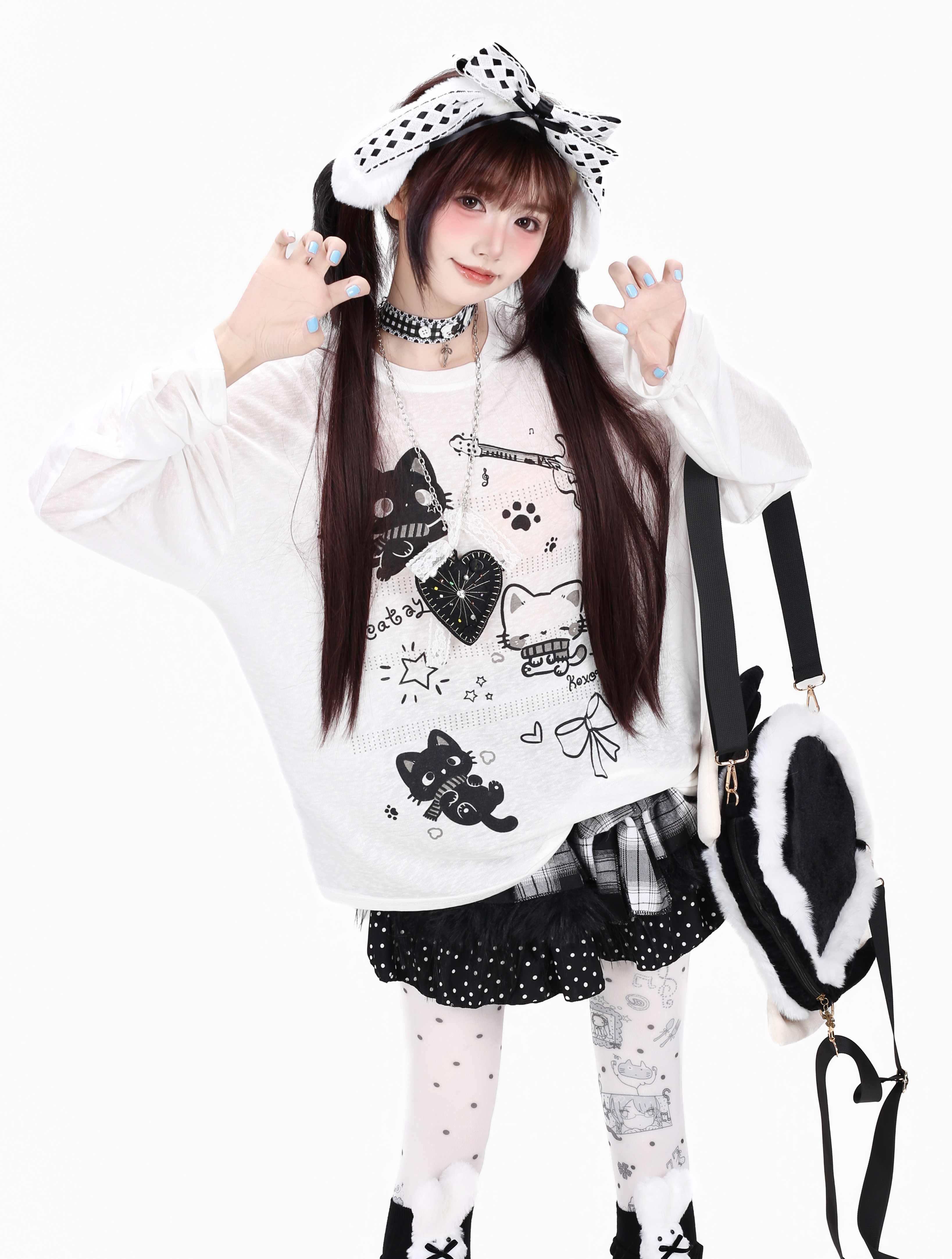 Crazy_Girl_Soft_Cute_Guitar_Cat_Printed_Round_Neck_Loose_Fit_Women&