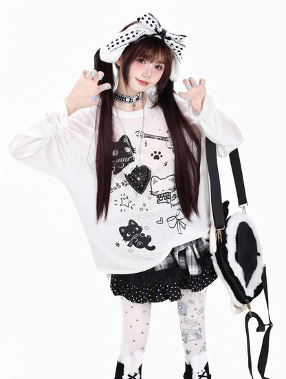 Crazy_Girl_Soft_Cute_Guitar_Cat_Printed_Round_Neck_Loose_Fit_Women&