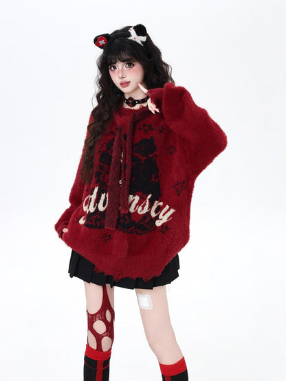 Crazy Girl Soft Relaxed Detachable Hood Vintage Letter Women&
