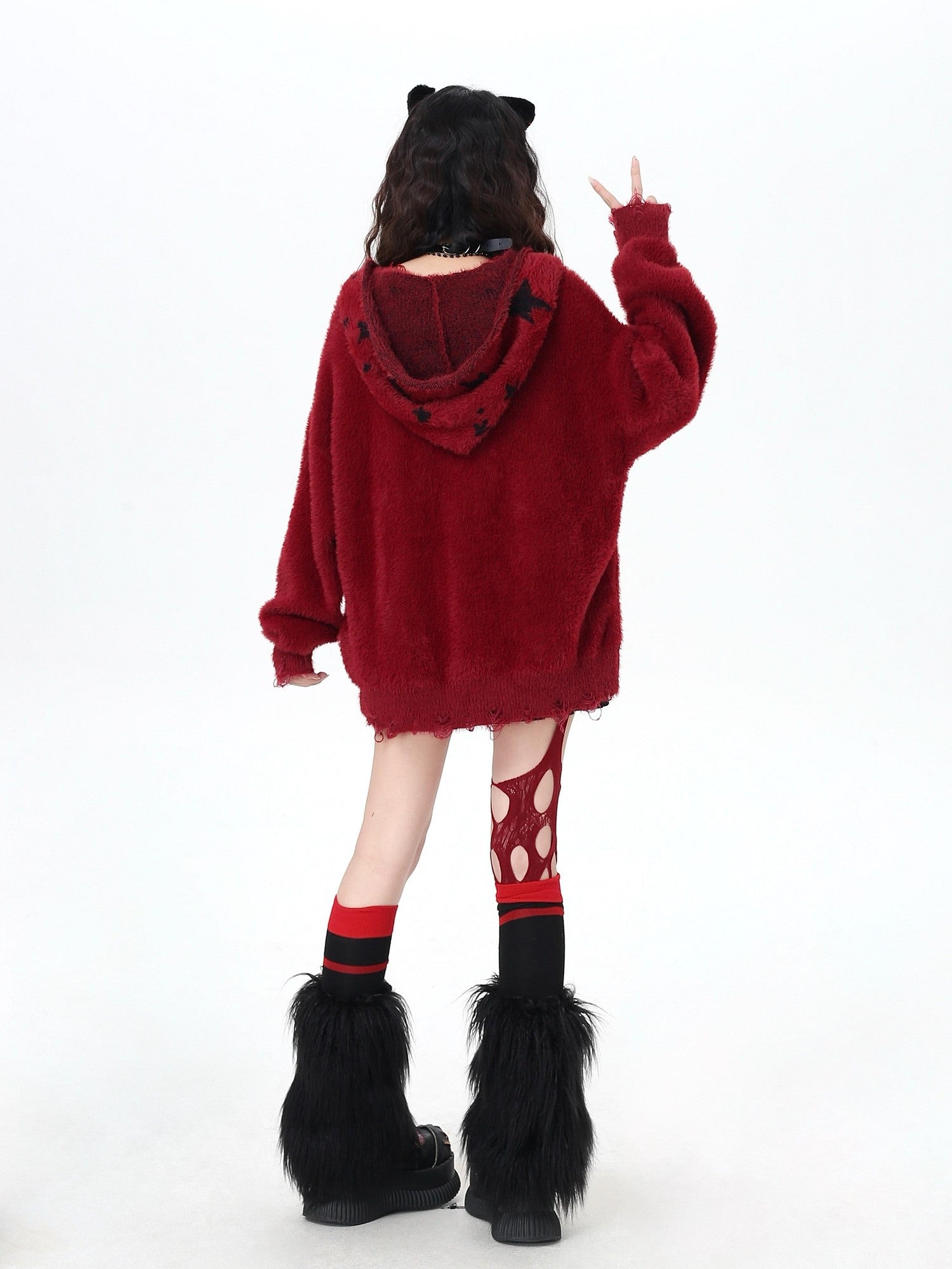 Crazy Girl Soft Relaxed Detachable Hood Vintage Letter Women&