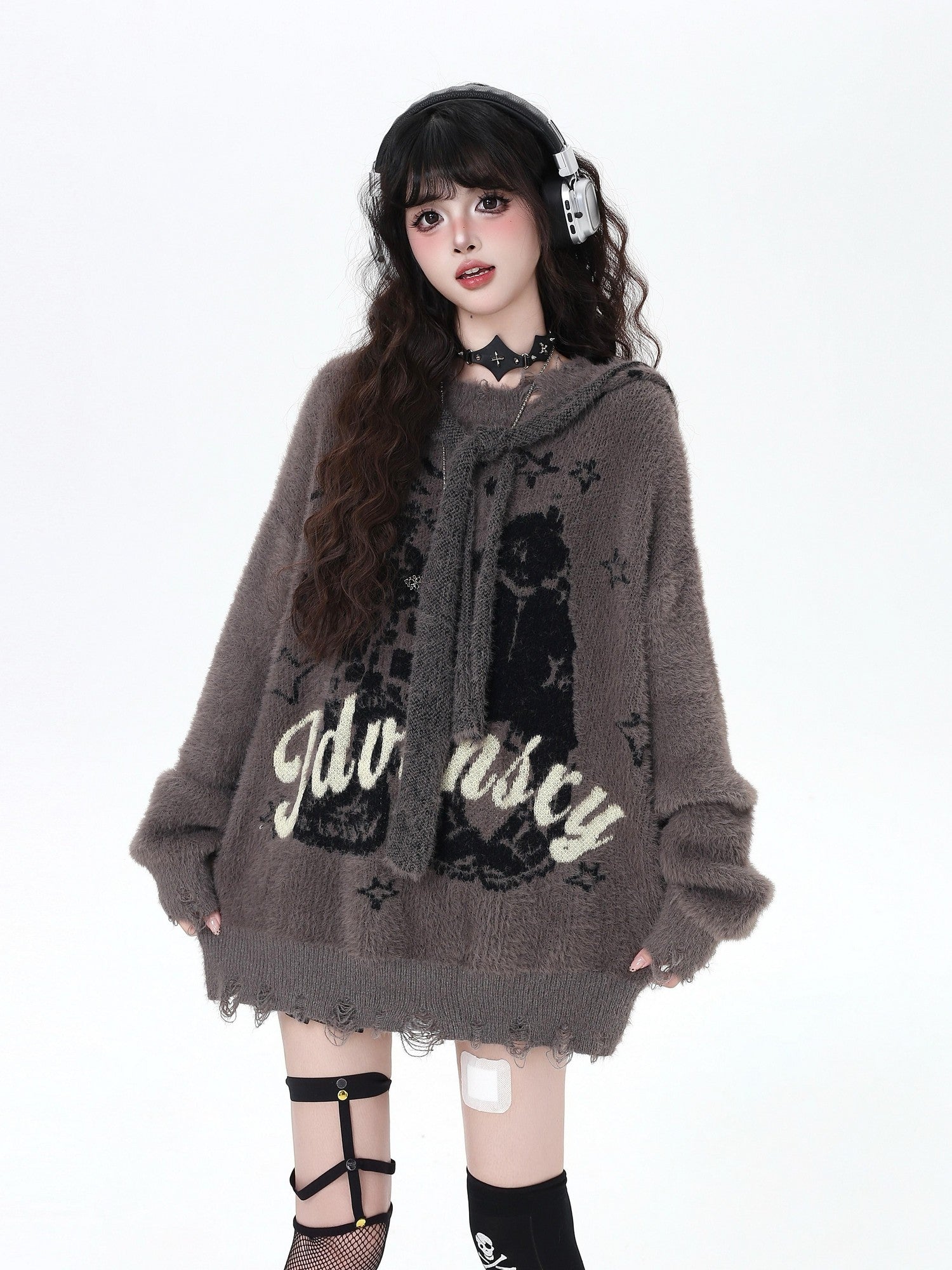 Crazy Girl Soft Relaxed Detachable Hood Vintage Letter Women&